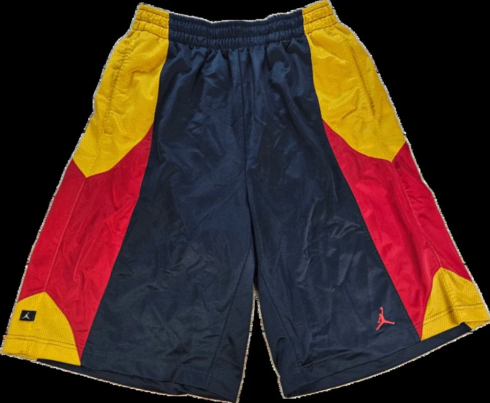 Jordan Baggy Shorts Men's Large Navy Blue Red Yellow Athletic Mesh Colorblock